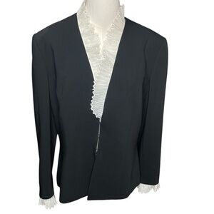 Vintage Albert Nipon Black Ruffle Blazer | Designer Tuxedo Jacket
